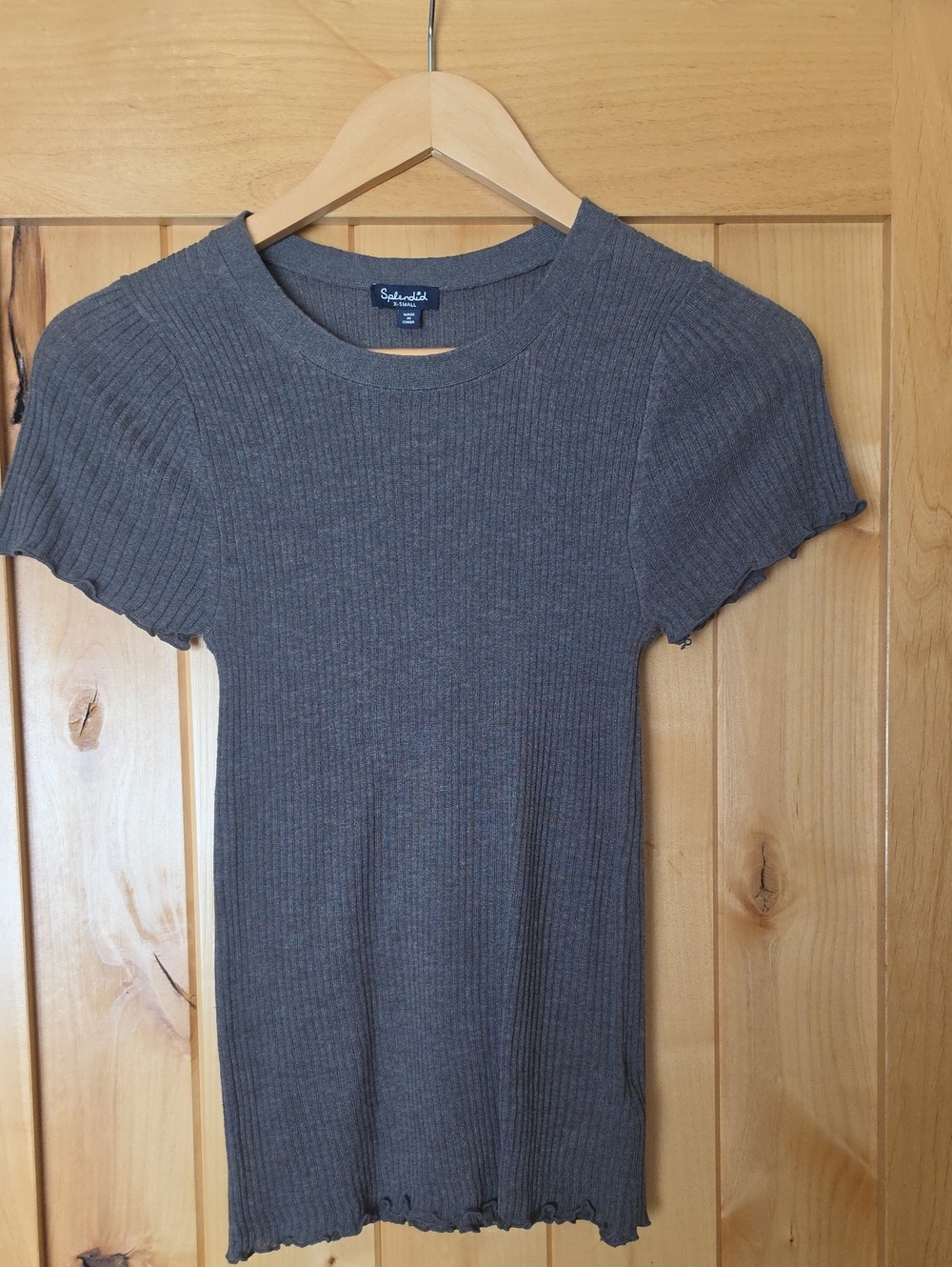 Splendid Ribbed Short Sleeve Knit Stretch T Shirt  - Gray